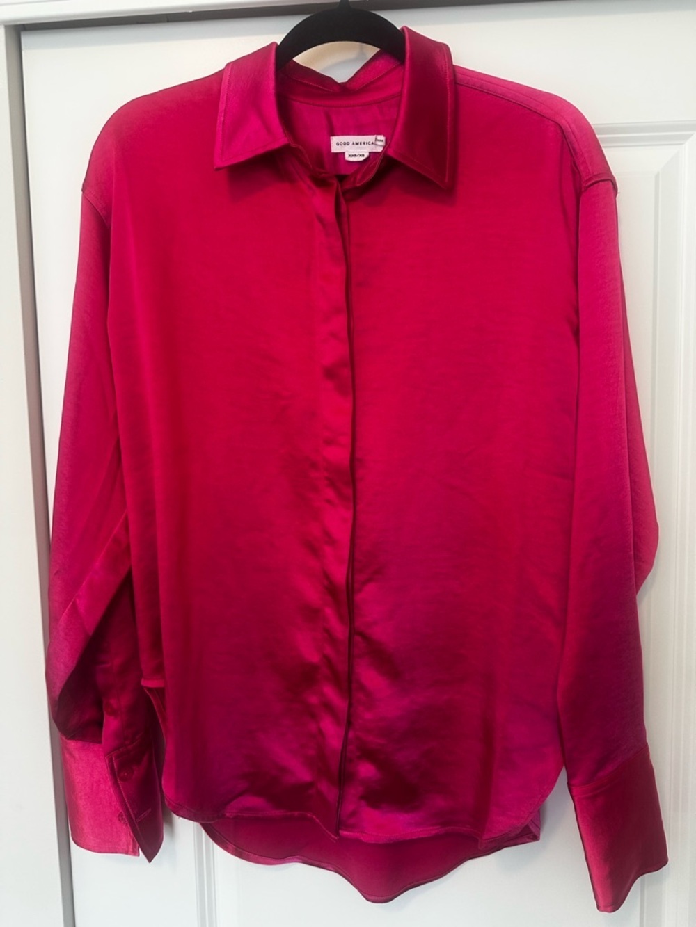Good American size XS Hot Pink Satin Button-Up Blouse - Picture 2 of 4